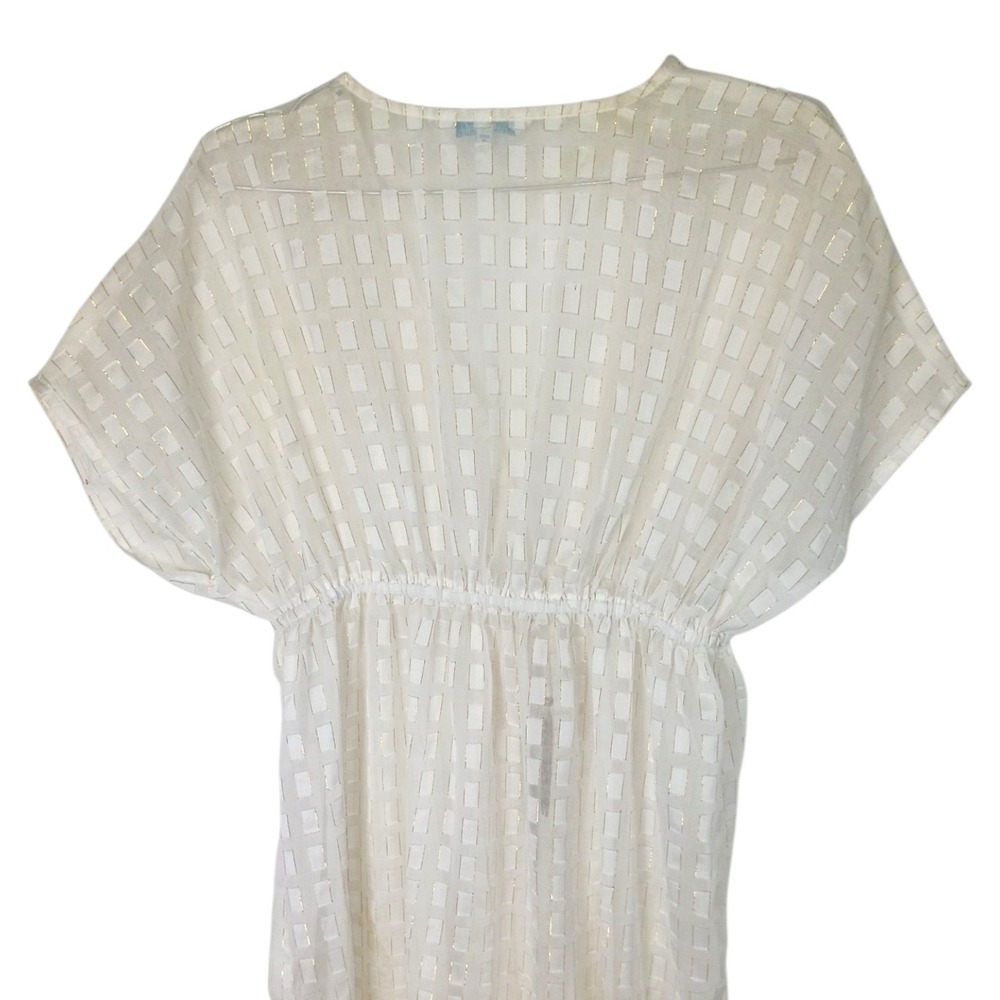 Blue Island White Gold Metallic Tassel Drawstring Swim Cover Up Kaftan S - Picture 9 of 11